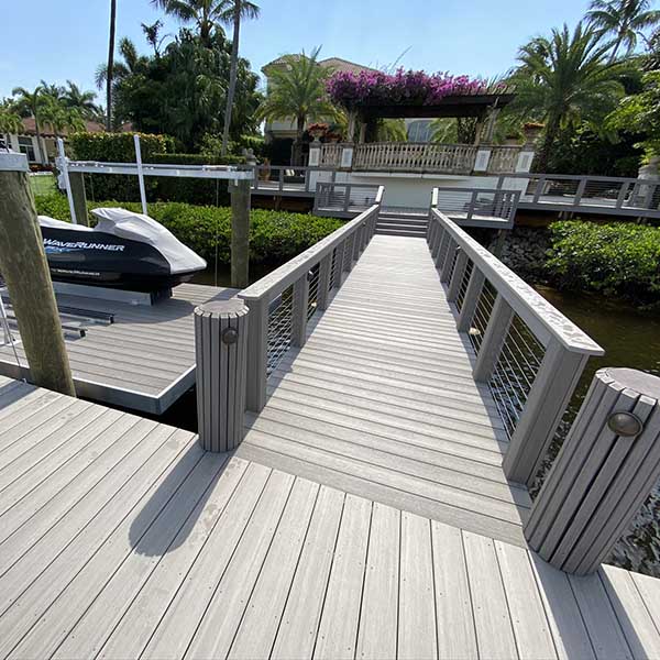 Wooden docks and speed boat
